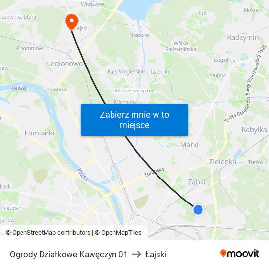 Ogrody Działkowe Kawęczyn to Łajski map