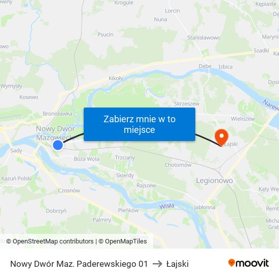 Nowy Dwór Maz. Paderewskiego 01 to Łajski map