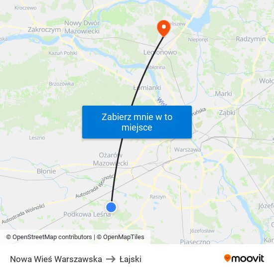 Nowa Wieś Warszawska to Łajski map