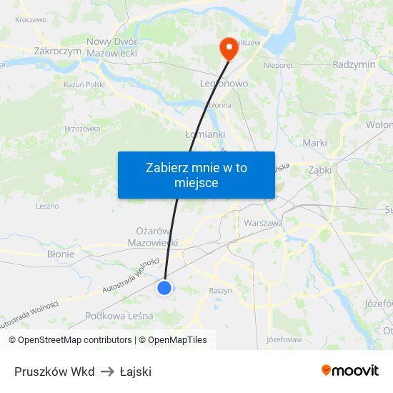 Pruszków Wkd to Łajski map