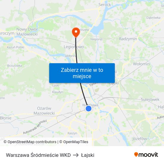 Warszawa Śródmieście WKD to Łajski map