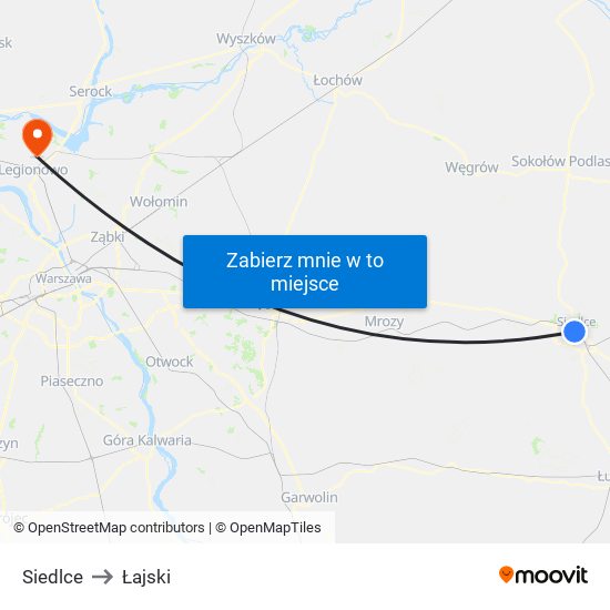 Siedlce to Łajski map