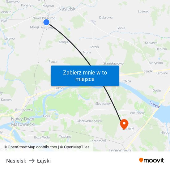 Nasielsk to Łajski map