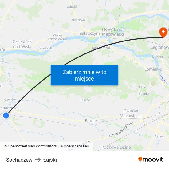 Sochaczew to Łajski map