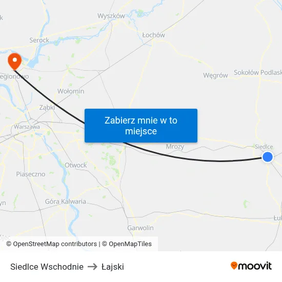 Siedlce Wschodnie to Łajski map
