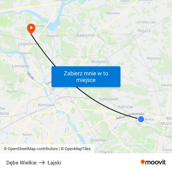 Dębe Wielkie to Łajski map