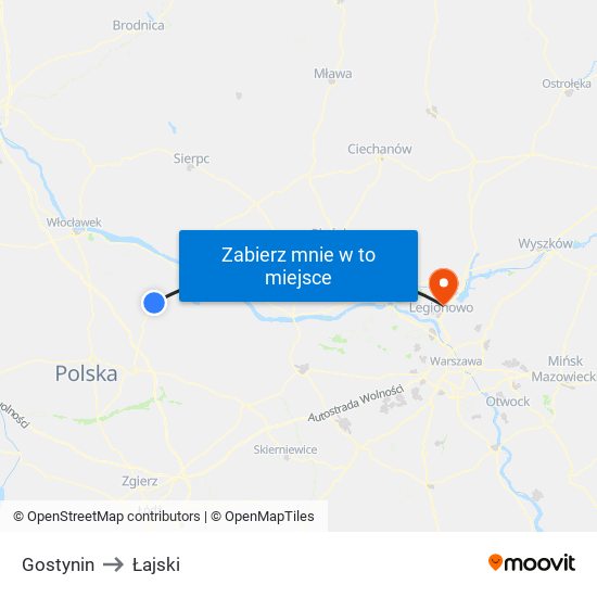 Gostynin to Łajski map