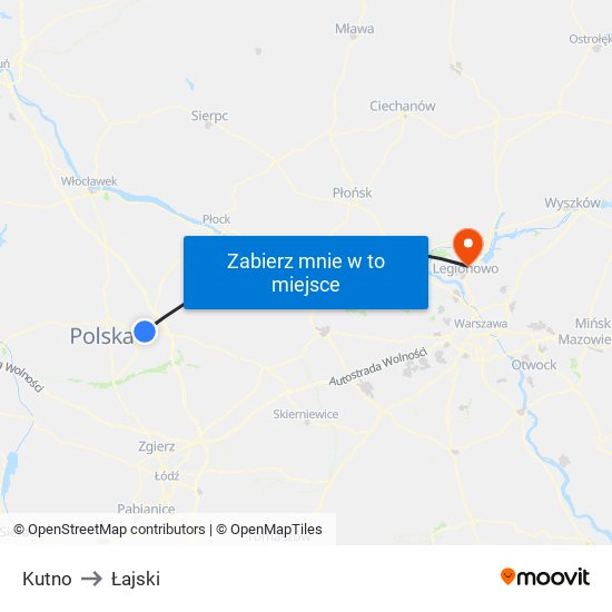 Kutno to Łajski map