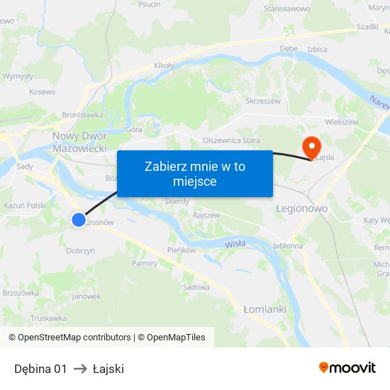 Dębina 01 to Łajski map