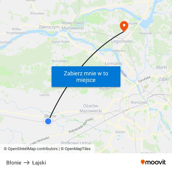 Błonie to Łajski map