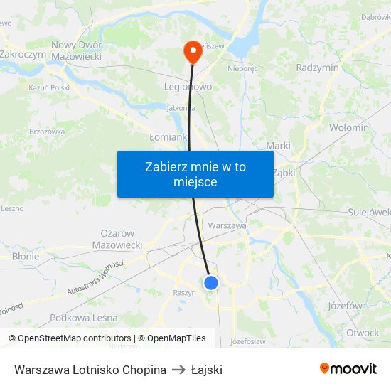 Warszawa Lotnisko Chopina to Łajski map