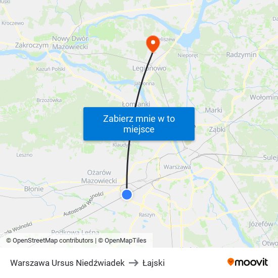 Warszawa Ursus Niedźwiadek to Łajski map