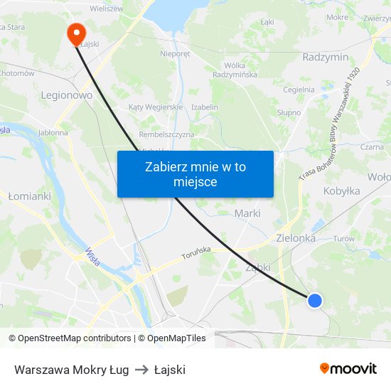 Warszawa Mokry Ług to Łajski map