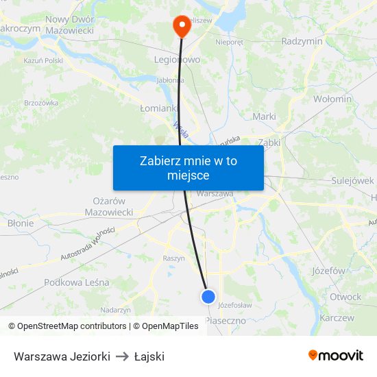 Warszawa Jeziorki to Łajski map