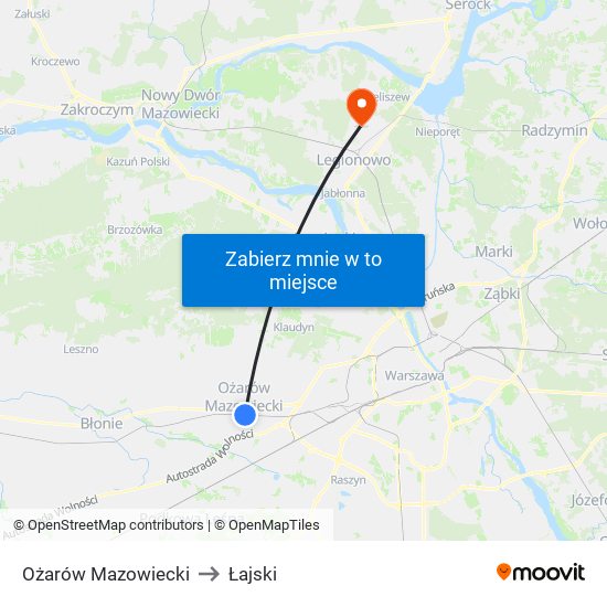 Ożarów Mazowiecki to Łajski map