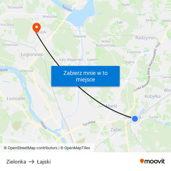 Zielonka to Łajski map