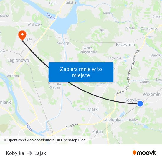 Kobyłka to Łajski map