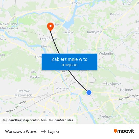 Warszawa Wawer to Łajski map