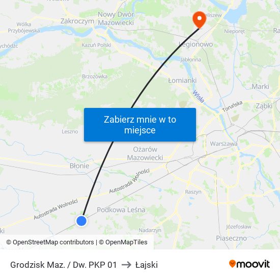 Grodzisk Maz. / Dw. PKP 01 to Łajski map