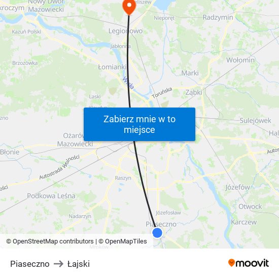 Piaseczno to Łajski map