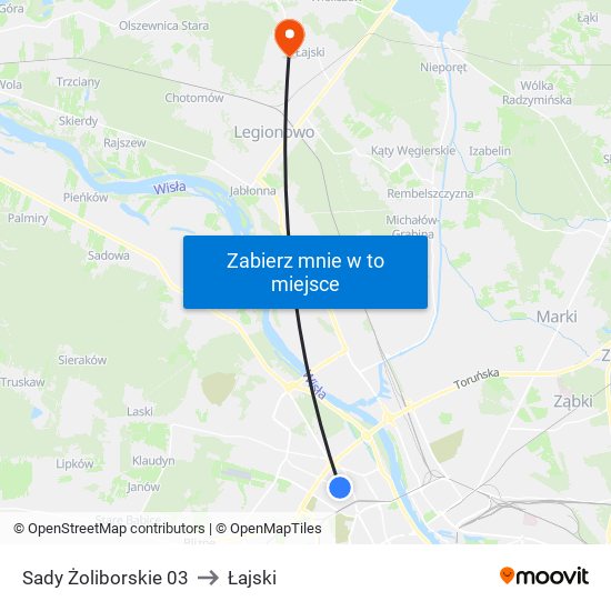 Sady Żoliborskie to Łajski map