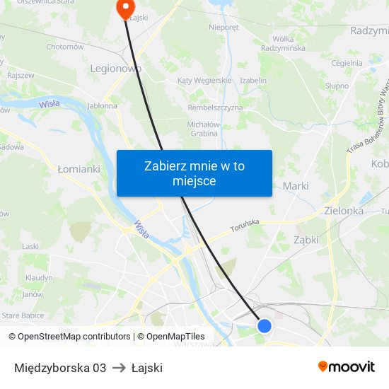 Międzyborska to Łajski map