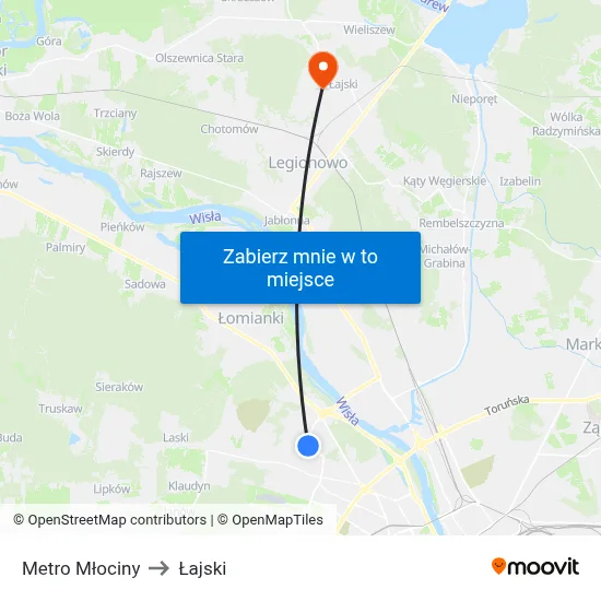 Metro Młociny to Łajski map