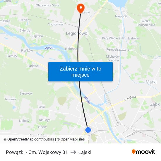 Powązki - Cm. Wojskowy 01 to Łajski map