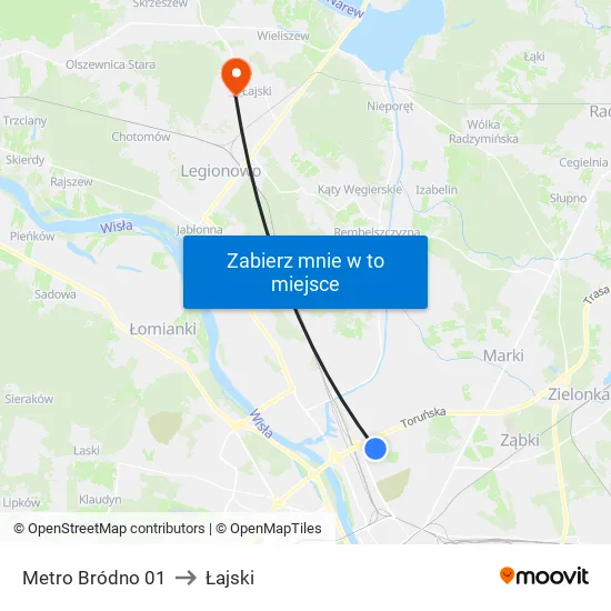 Metro Bródno to Łajski map