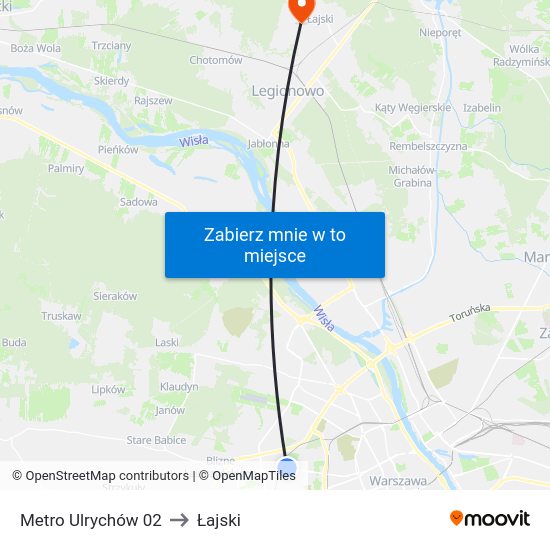 Metro Ulrychów to Łajski map