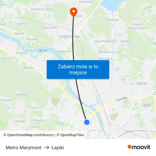 Metro Marymont to Łajski map