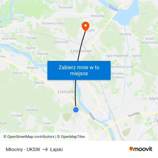 Młociny - UKSW to Łajski map