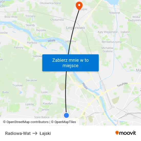 Radiowa - WAT to Łajski map