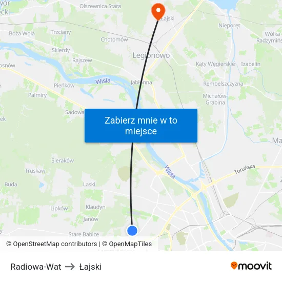 Radiowa - WAT to Łajski map