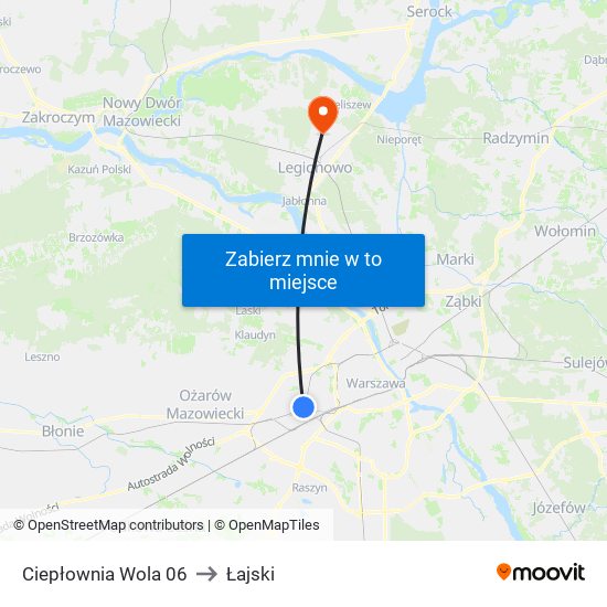 Ciepłownia Wola to Łajski map