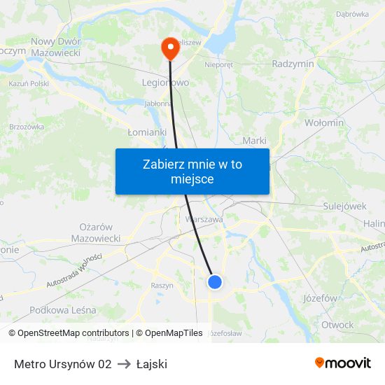 Metro Ursynów 02 to Łajski map