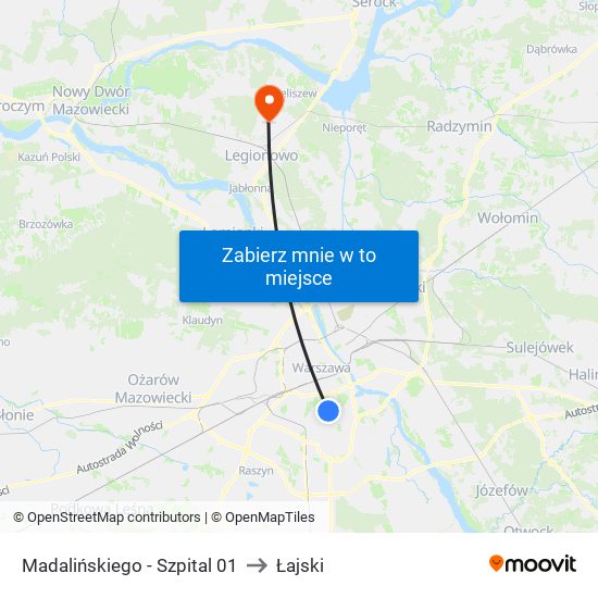 Madalińskiego - Szpital 01 to Łajski map