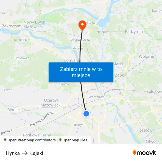 Hynka to Łajski map