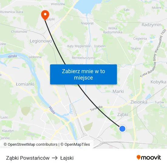 Ząbki Powstańców to Łajski map