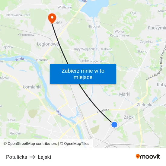 Potulicka to Łajski map