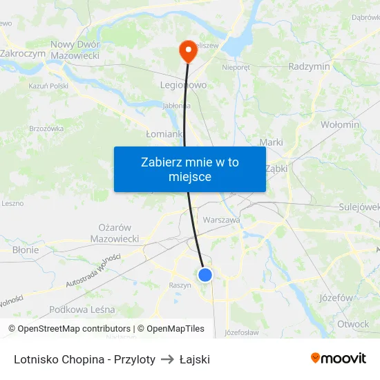 Lotnisko Chopina - Przyloty to Łajski map