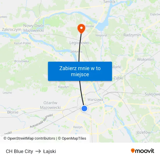 CH Blue City to Łajski map