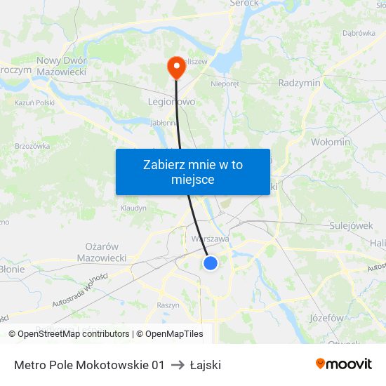 Metro Pole Mokotowskie to Łajski map