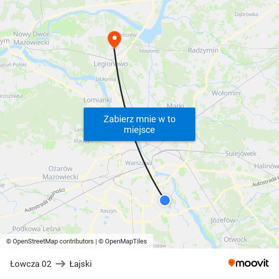 Łowcza to Łajski map