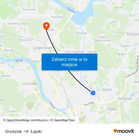 Grodzisk to Łajski map
