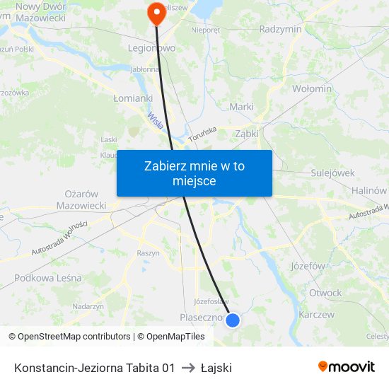 Konstancin-Jeziorna Tabita 01 to Łajski map