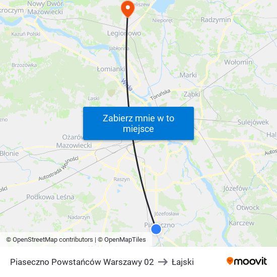 Piaseczno Powstańców Warszawy 02 to Łajski map