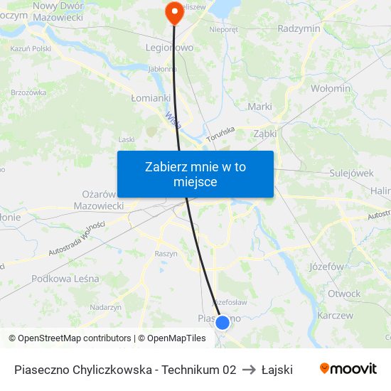 Piaseczno Chyliczkowska - Technikum 02 to Łajski map