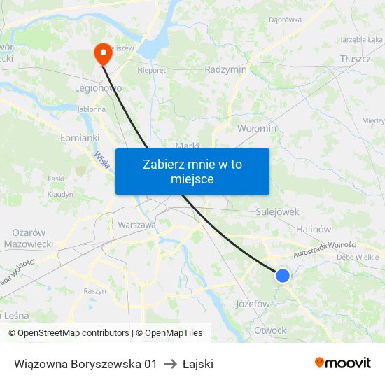 Wiązowna Boryszewska to Łajski map