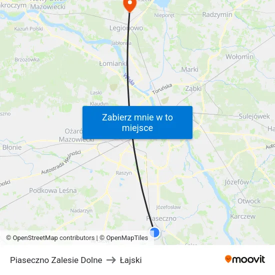 Piaseczno Zalesie Dolne to Łajski map